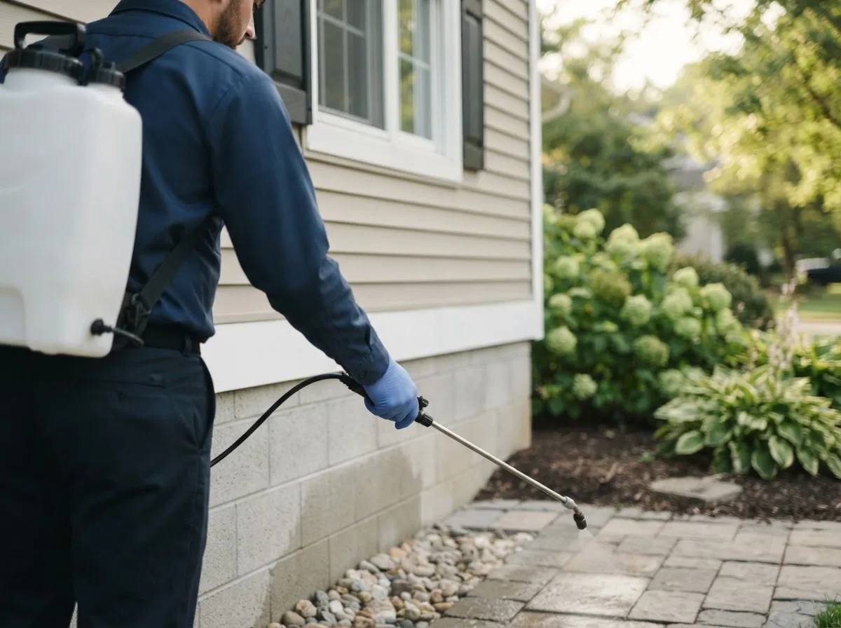 Pest control technician inspecting a home in Levant, KS